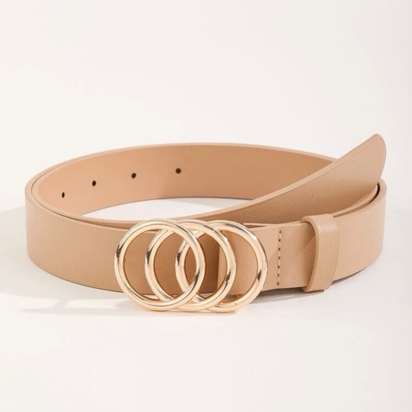 BELT BUNDLE: Brown Minimalist Buckle Belt & Khaki Round Buckle Belt w Hole Punch - Picture 3 of 7